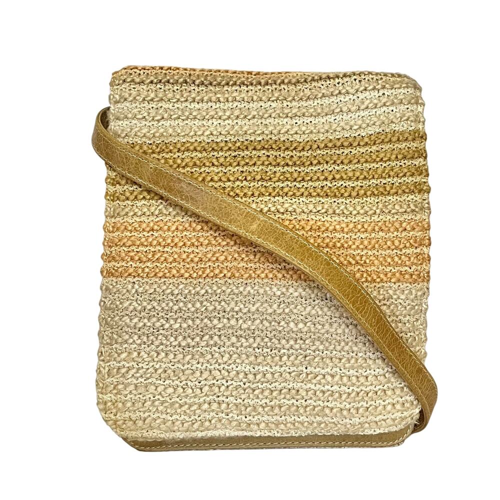 RARE Missoni Vintage Neutral Striped Knit Leather Flap Belt Bag Shoulder Purse